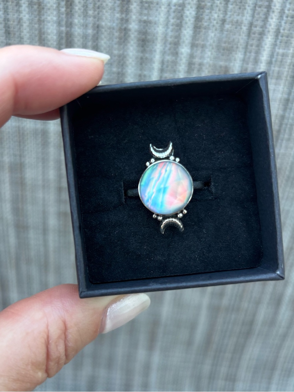 Sterling Silver Aurora Opal Ring- Size 7.75